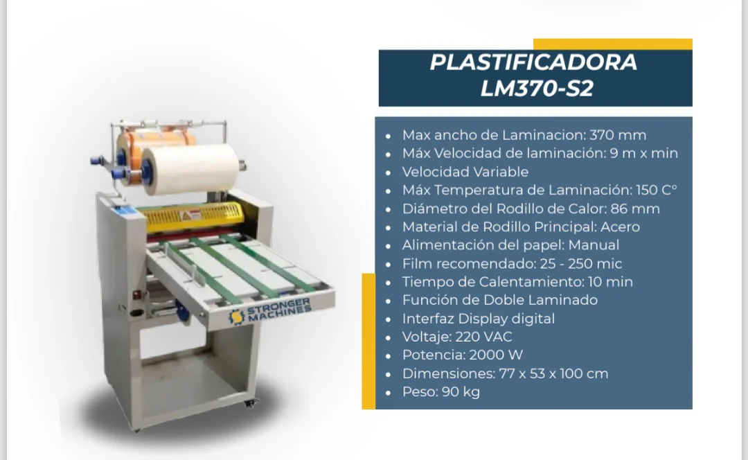 Plastificadora LM370-S2 — Plastificadora térmica profesional para la industria gráfica. Kethal Business, Lima, Perú